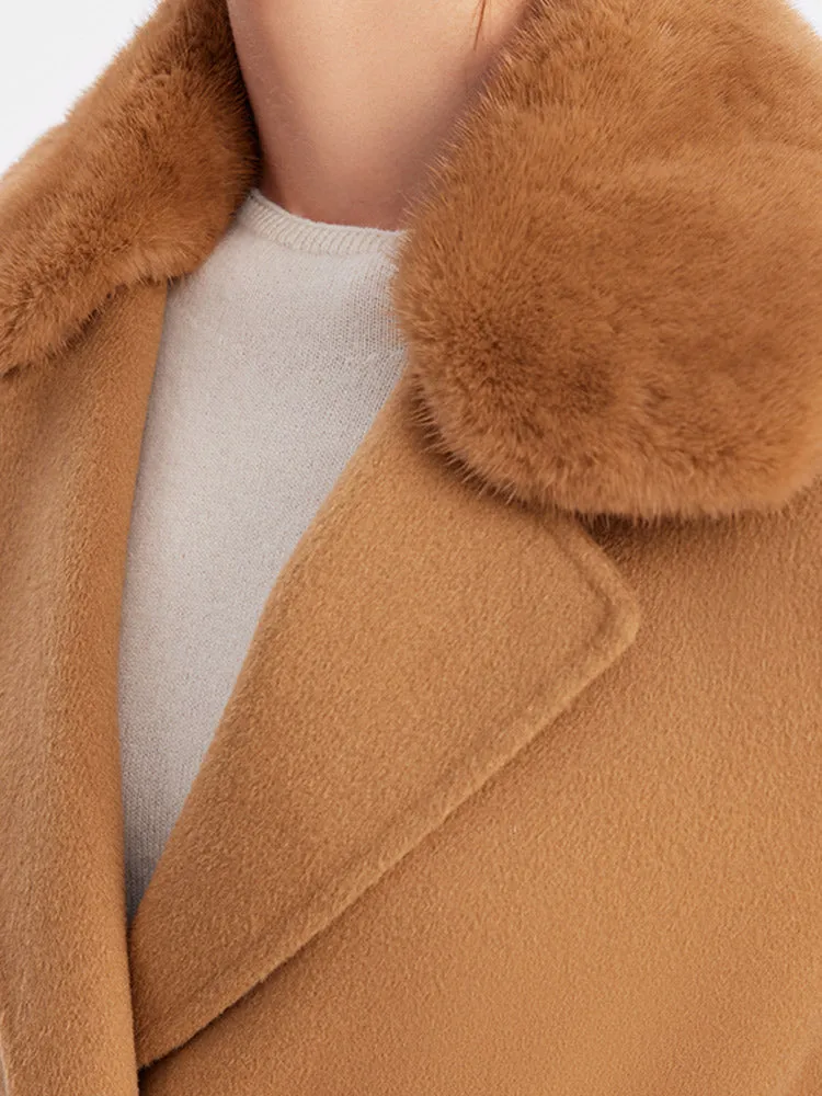 Removable Mink Fur Collar Cashmere Coat