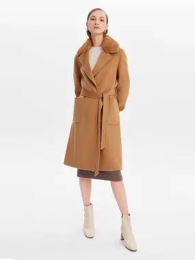 Removable Mink Fur Collar Cashmere Coat