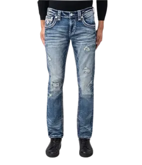 Rock Revival Men's Wylie Straight Leg Distressed Jeans