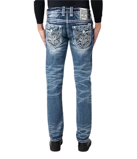 Rock Revival Men's Wylie Straight Leg Distressed Jeans