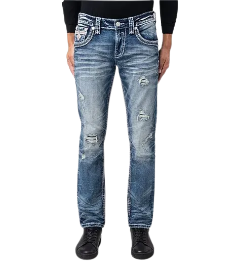 Rock Revival Men's Wylie Straight Leg Distressed Jeans