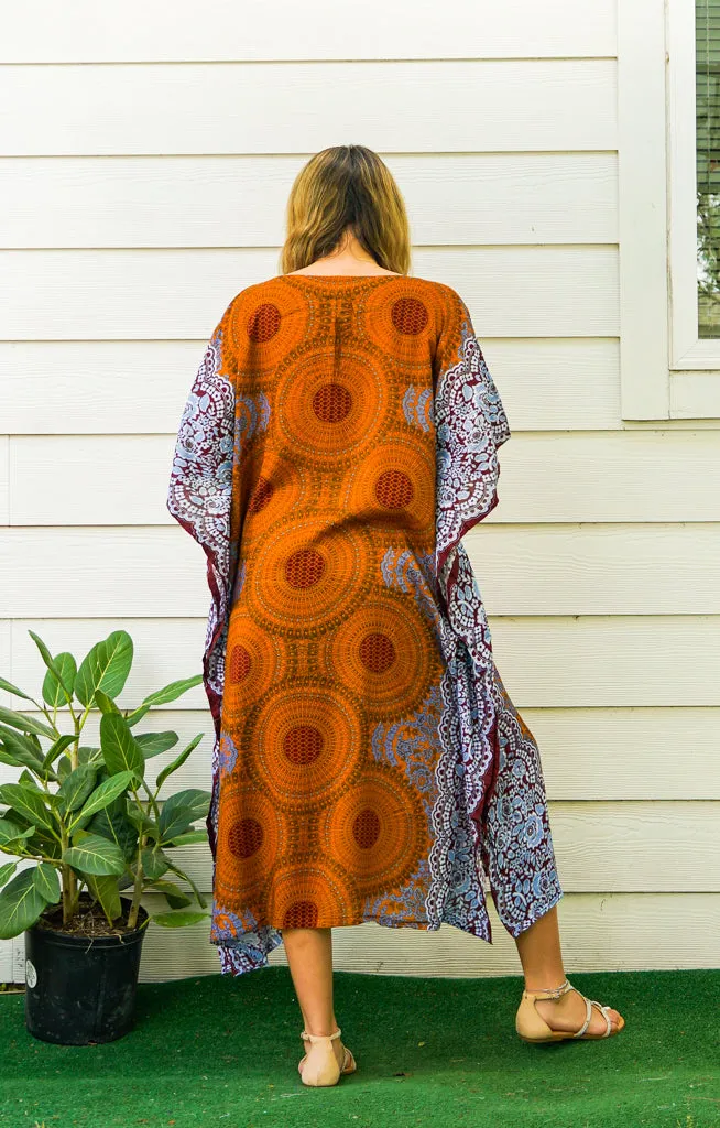 Rustic Harmony Mandala Kimono Kaftan Dress