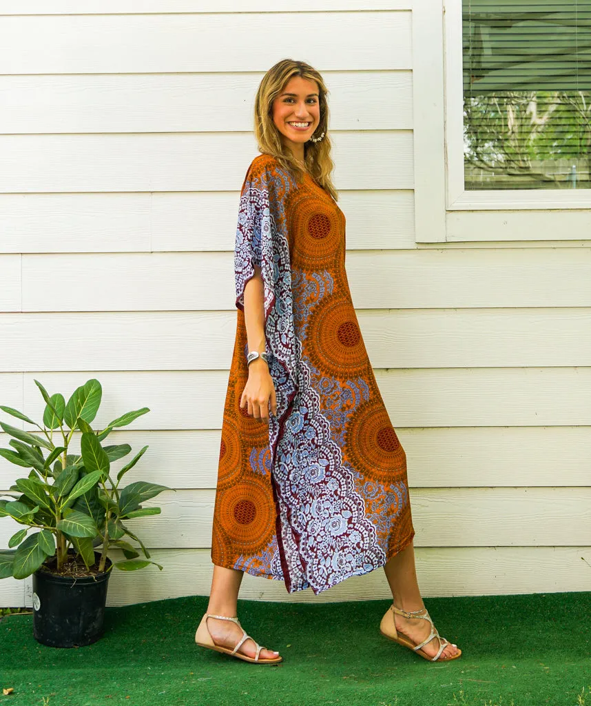 Rustic Harmony Mandala Kimono Kaftan Dress