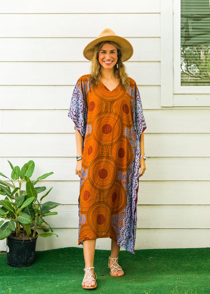 Rustic Harmony Mandala Kimono Kaftan Dress