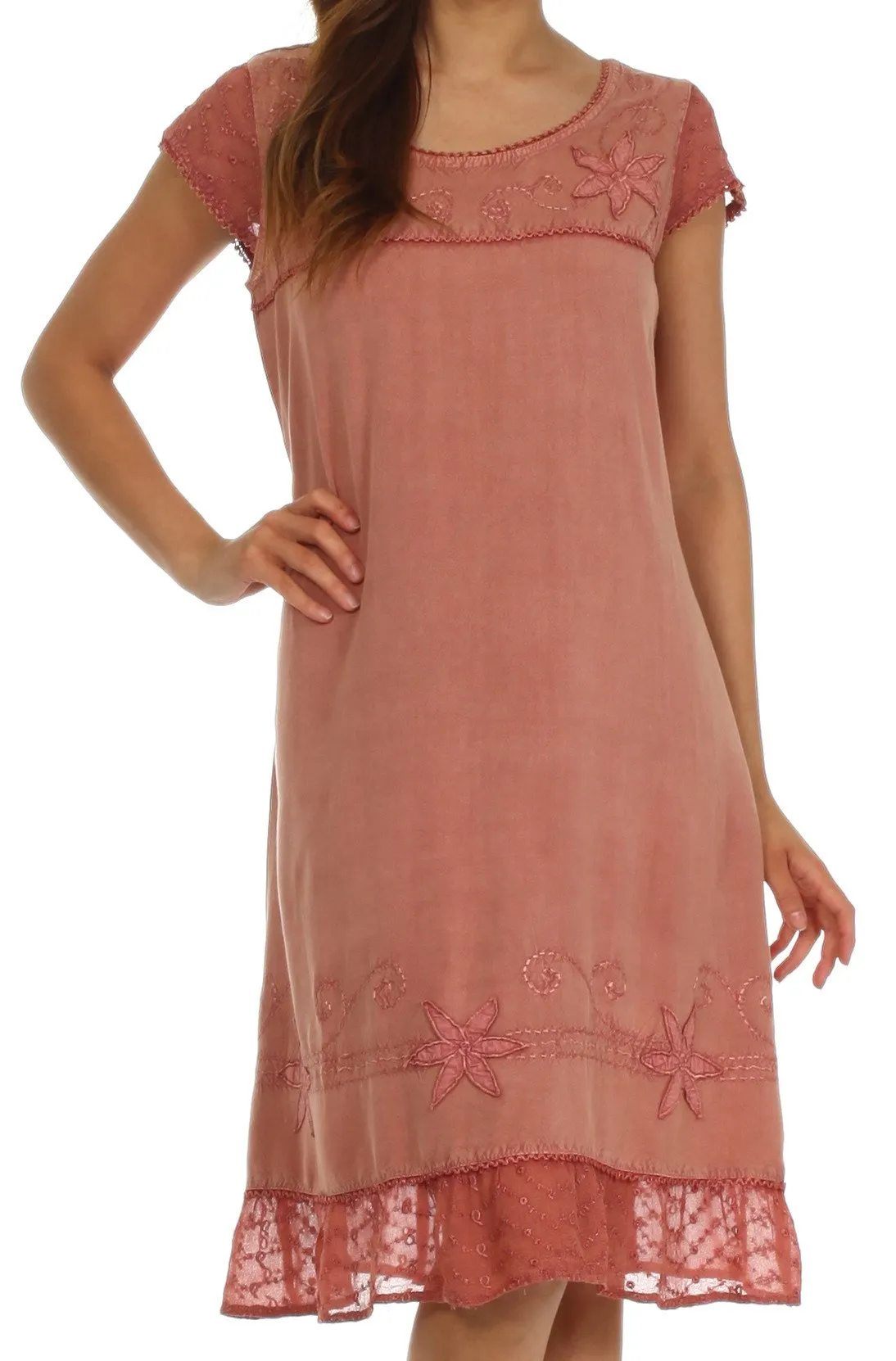 Sakkas Lilliana Embroidered Rayon Dress