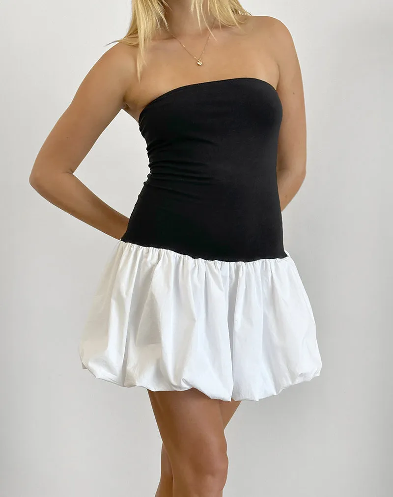 Salvia Puffball Mini Dress in Black and White