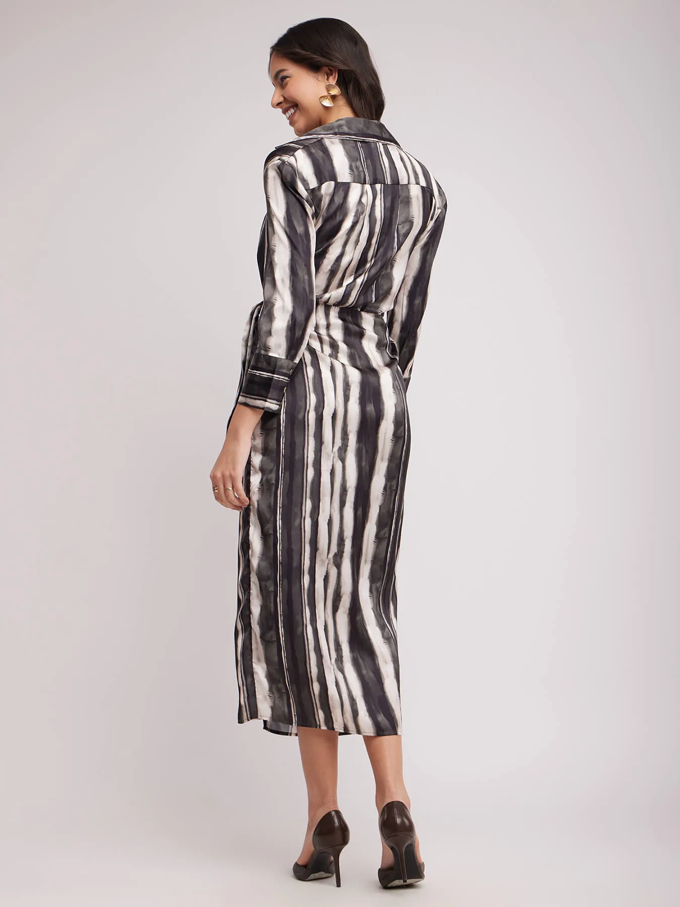 Satin Wrap Dress - Black And White