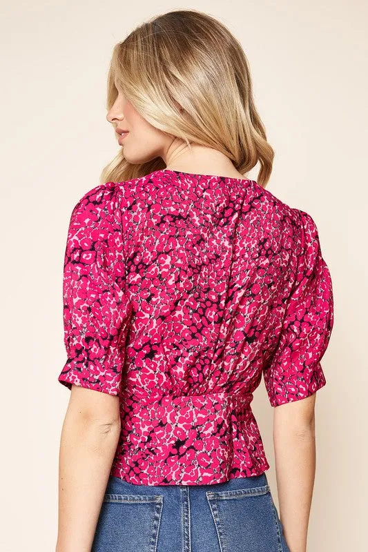 Savanna Pink Peplum Wrap Blouse