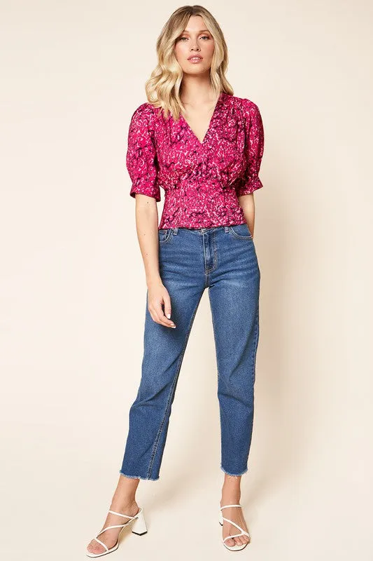 Savanna Pink Peplum Wrap Blouse