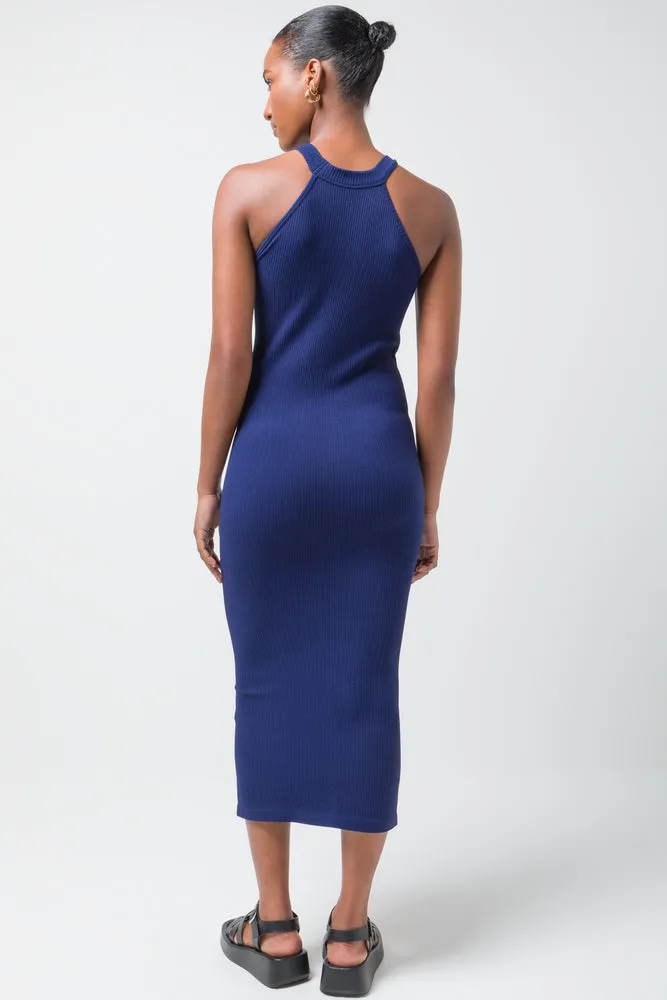 Seam Free Bodycon Halter Dress Navy