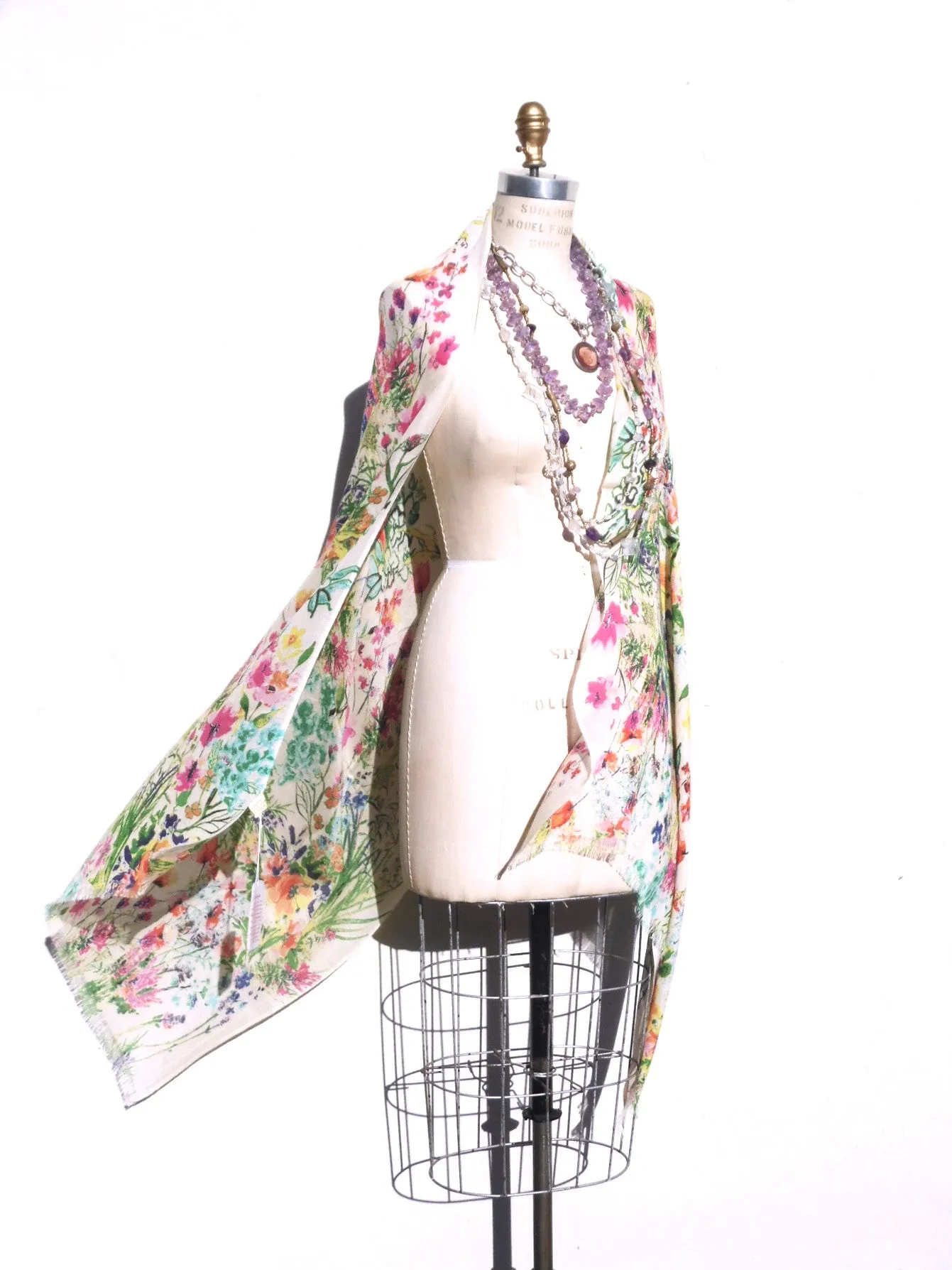 Shawl Silk And Cashmere Bright Floral