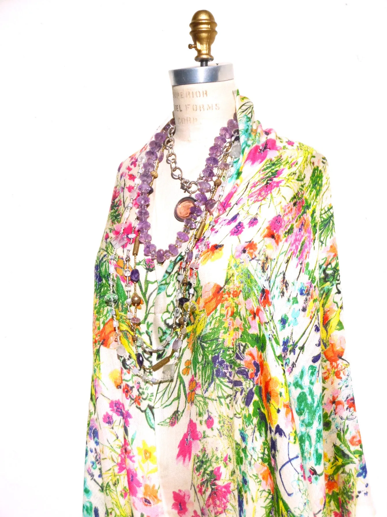 Shawl Silk And Cashmere Bright Floral