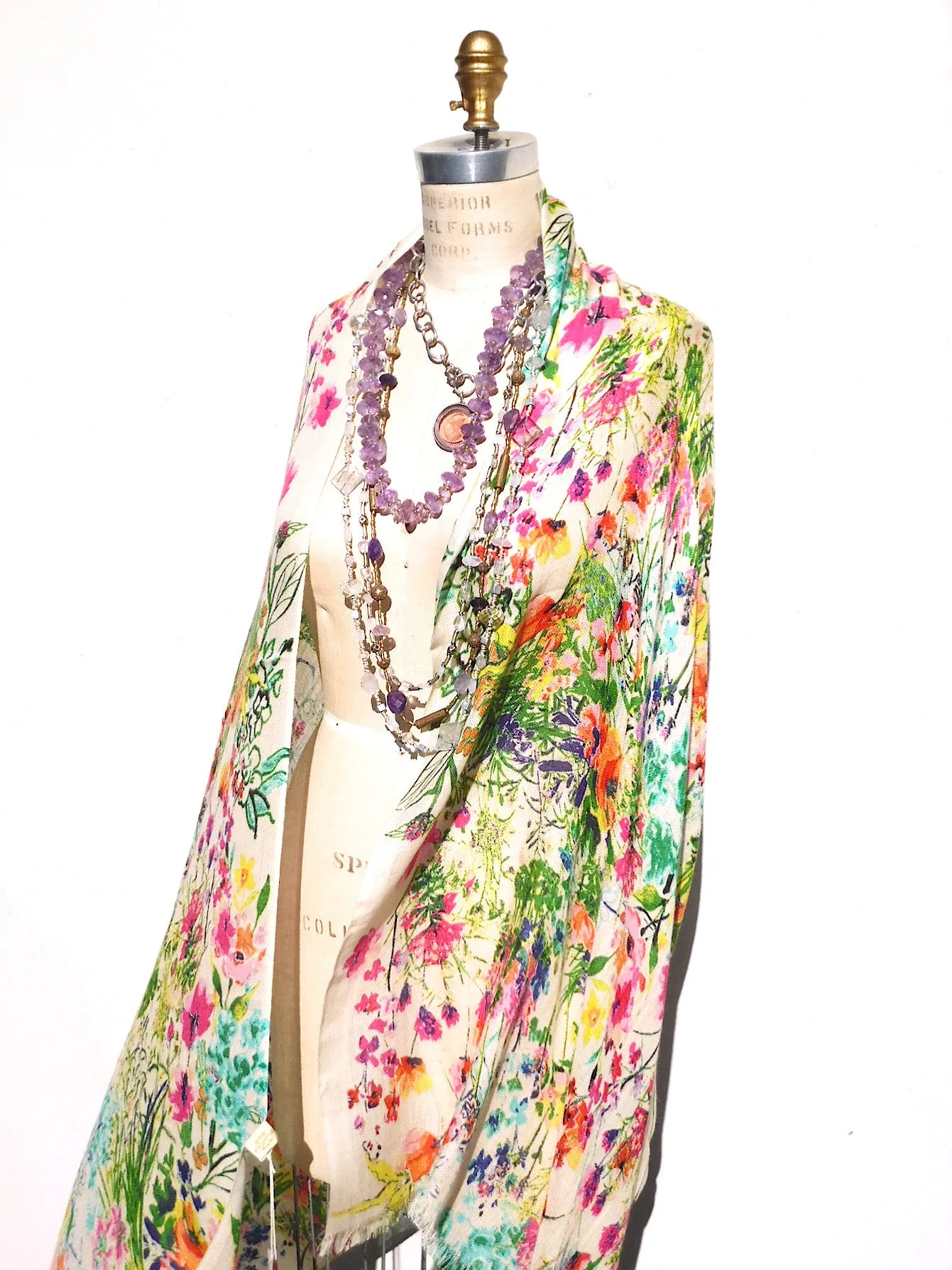 Shawl Silk And Cashmere Bright Floral