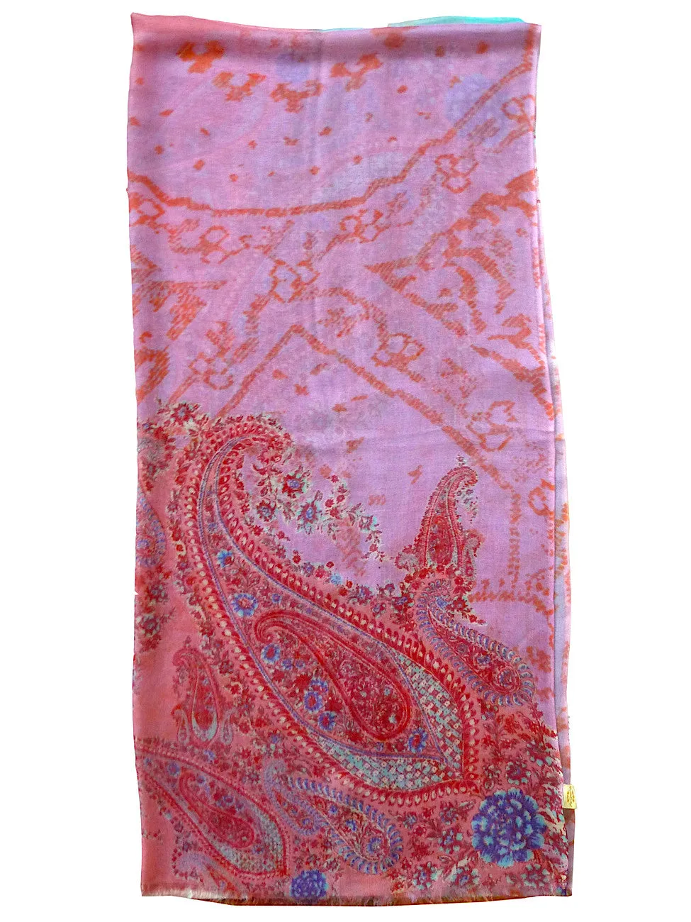 SHAWL SILK AND CASHMERE PAISLEY PINK AND TURQUOISE