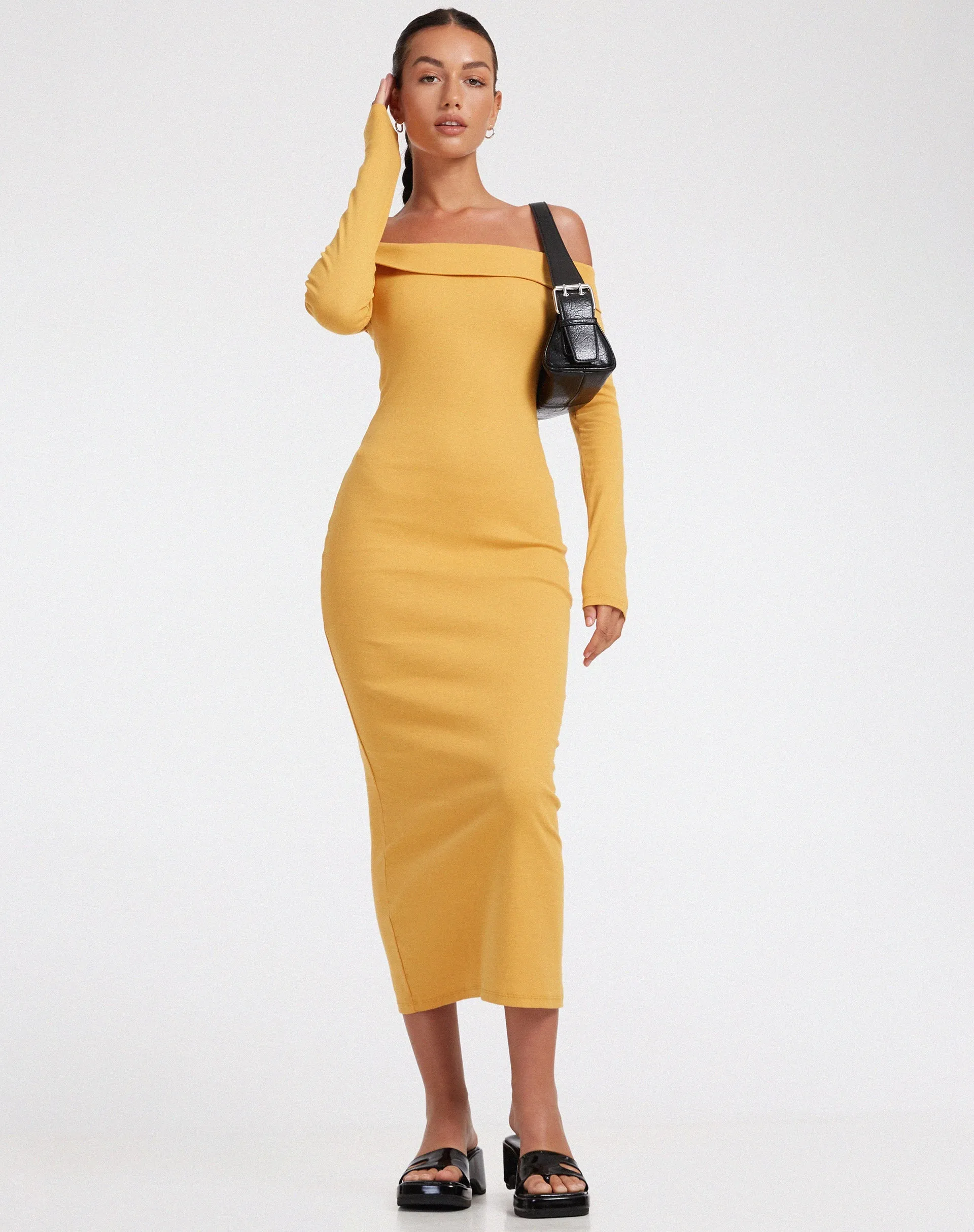 Shiloh Long Sleeve Dress in Rib Yolk Yellow