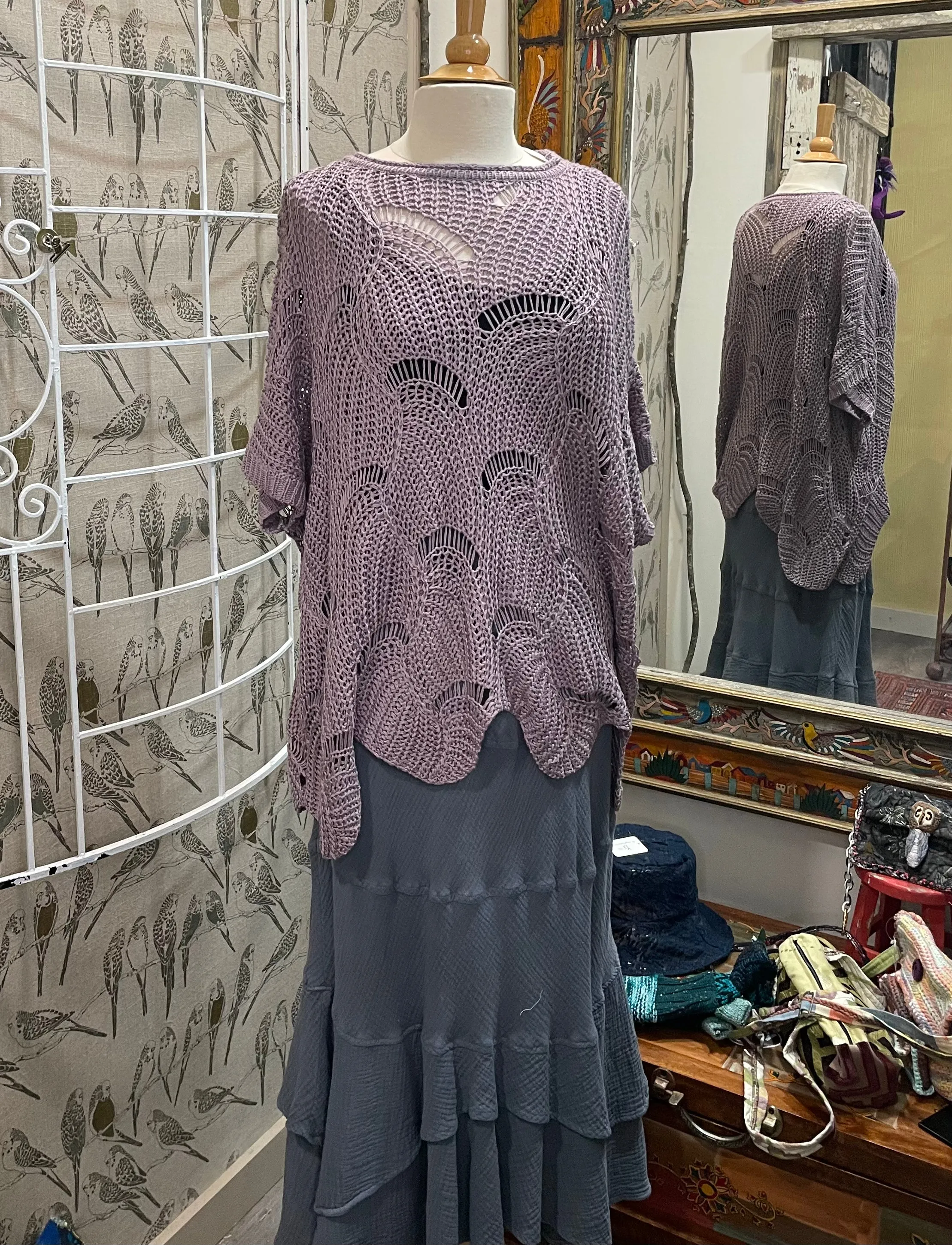 Short Sleeve Open Knit Sweater by Easel