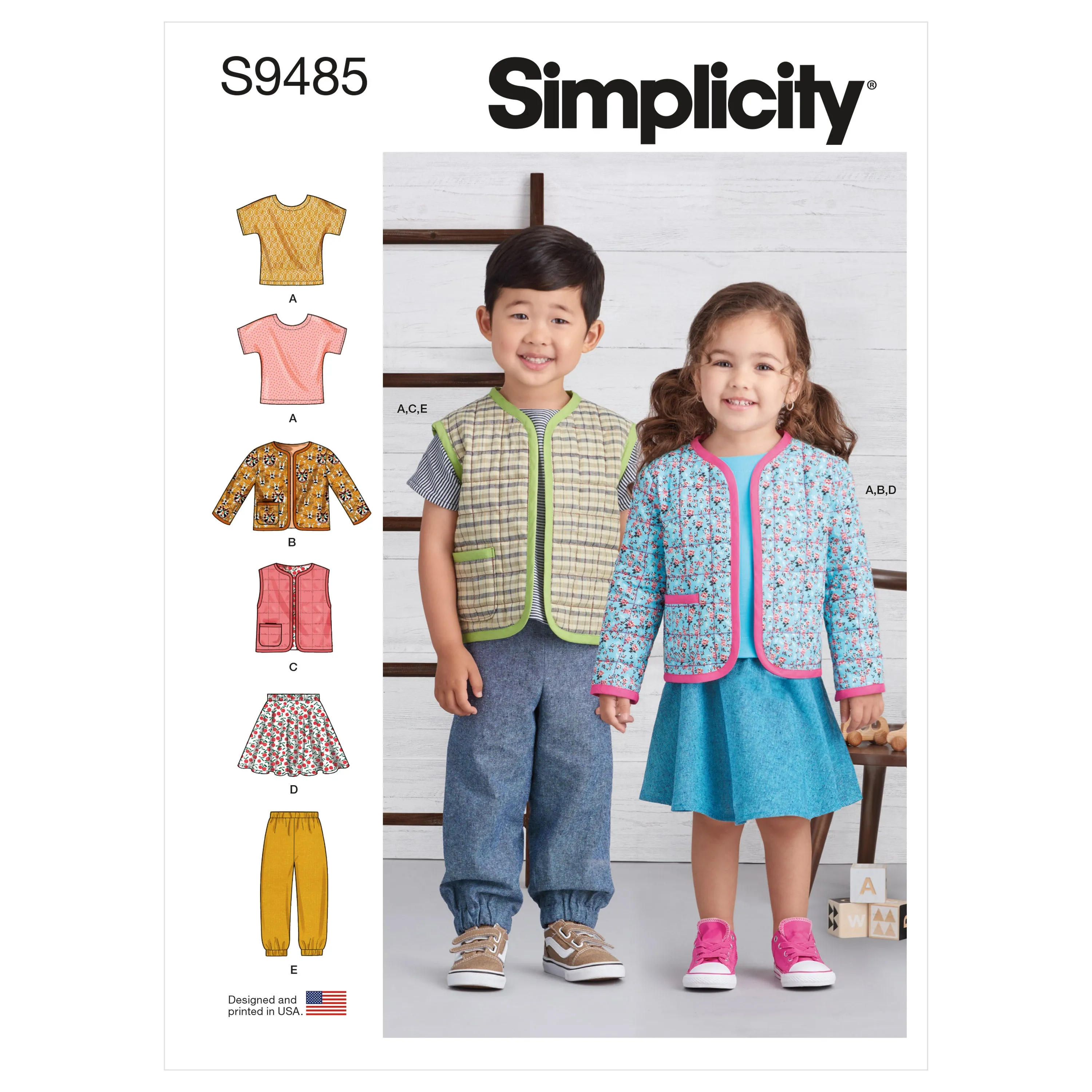 Simplicity Pattern S9485 Toddlers' Knit Top, Jacket, Vest, Skirt and Pants