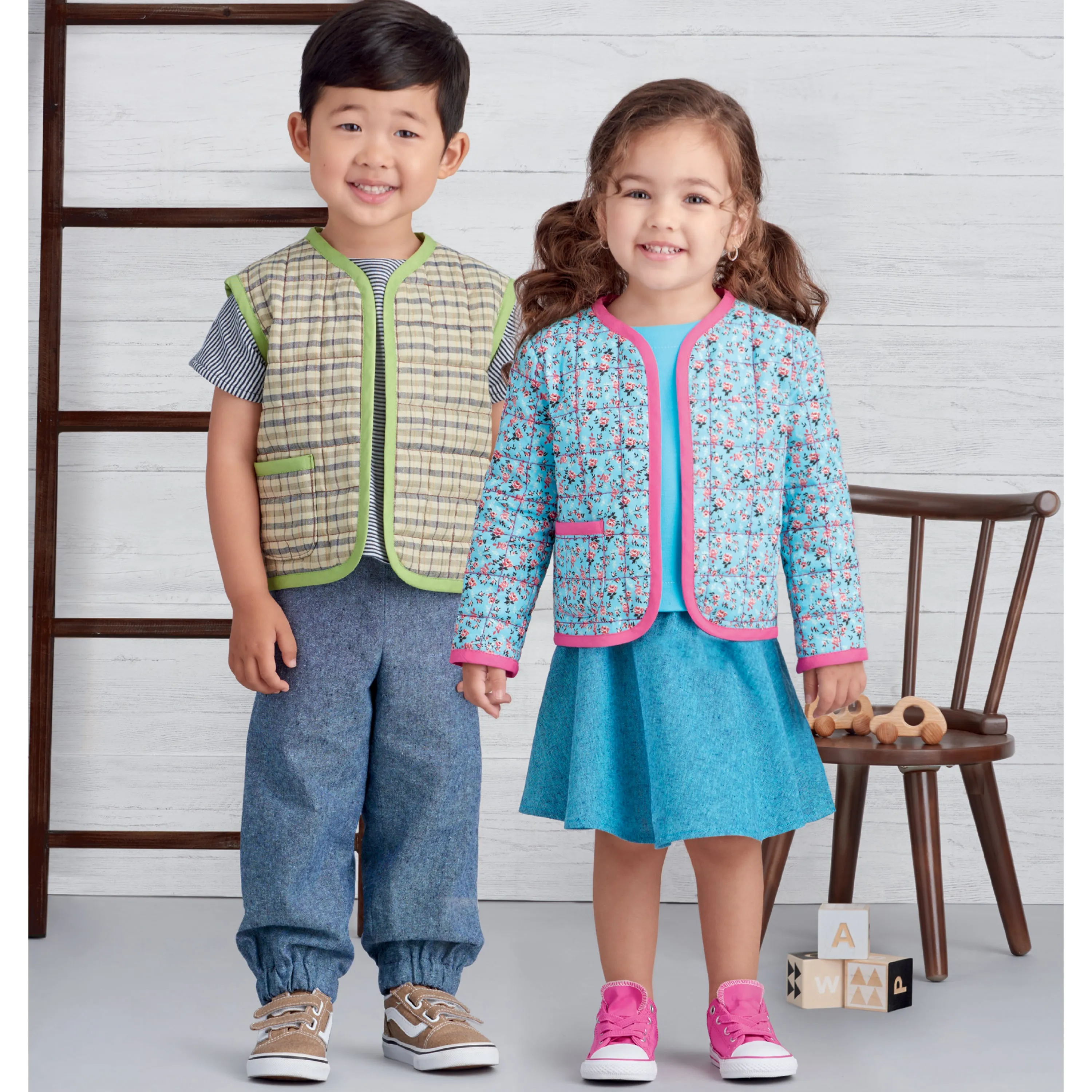 Simplicity Pattern S9485 Toddlers' Knit Top, Jacket, Vest, Skirt and Pants