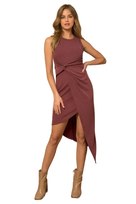 Sleeveless Twist Wrap Rib Midi Dress