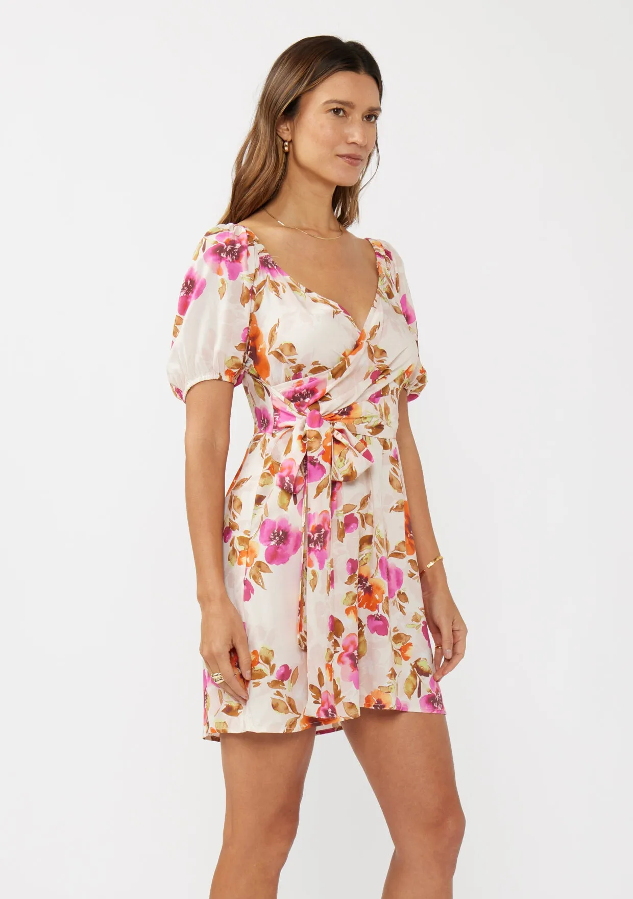 Sweetheart Neck Mini Dress with Puff Sleeves