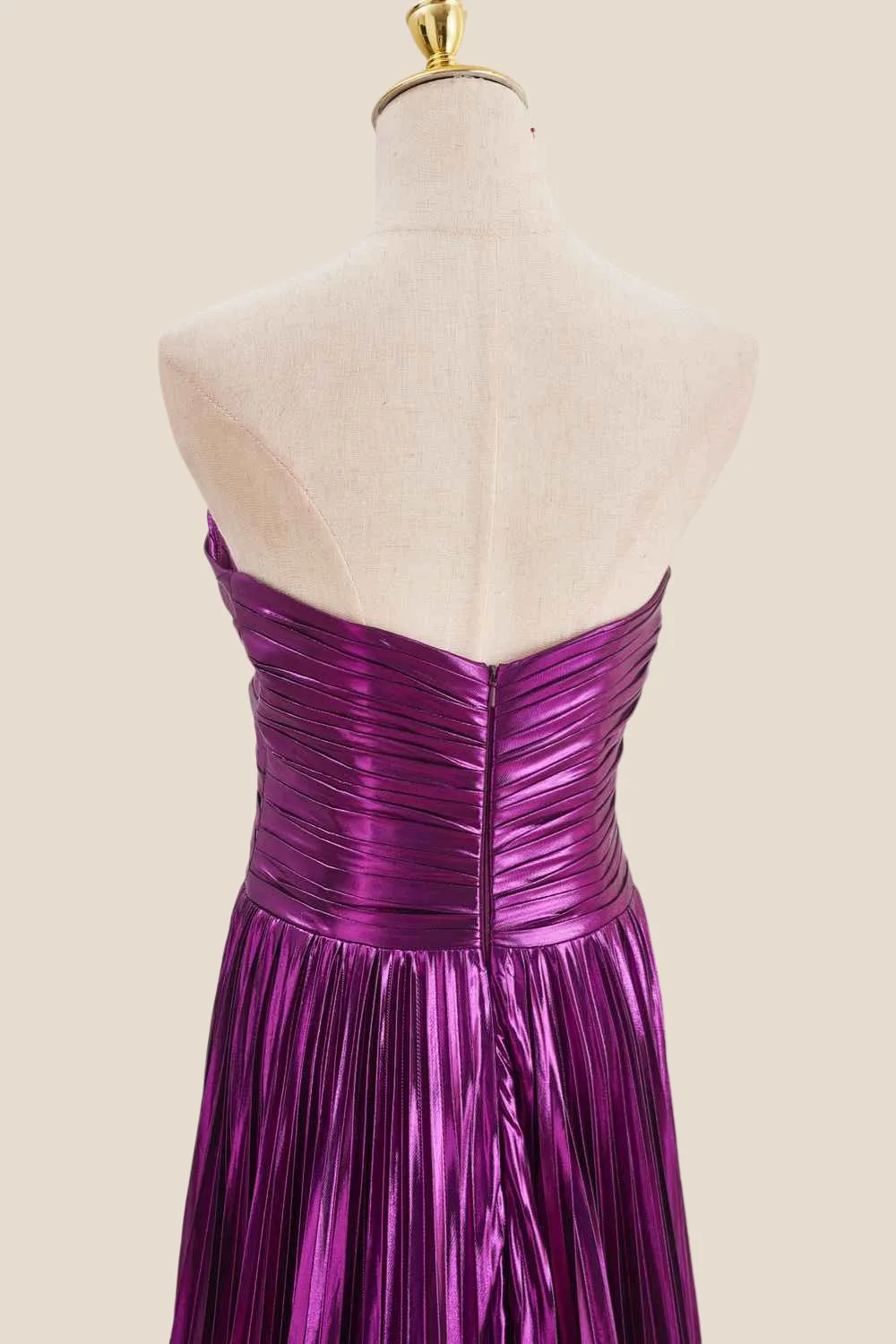 Sweetheart Purple Pleated Metallic Long Dress