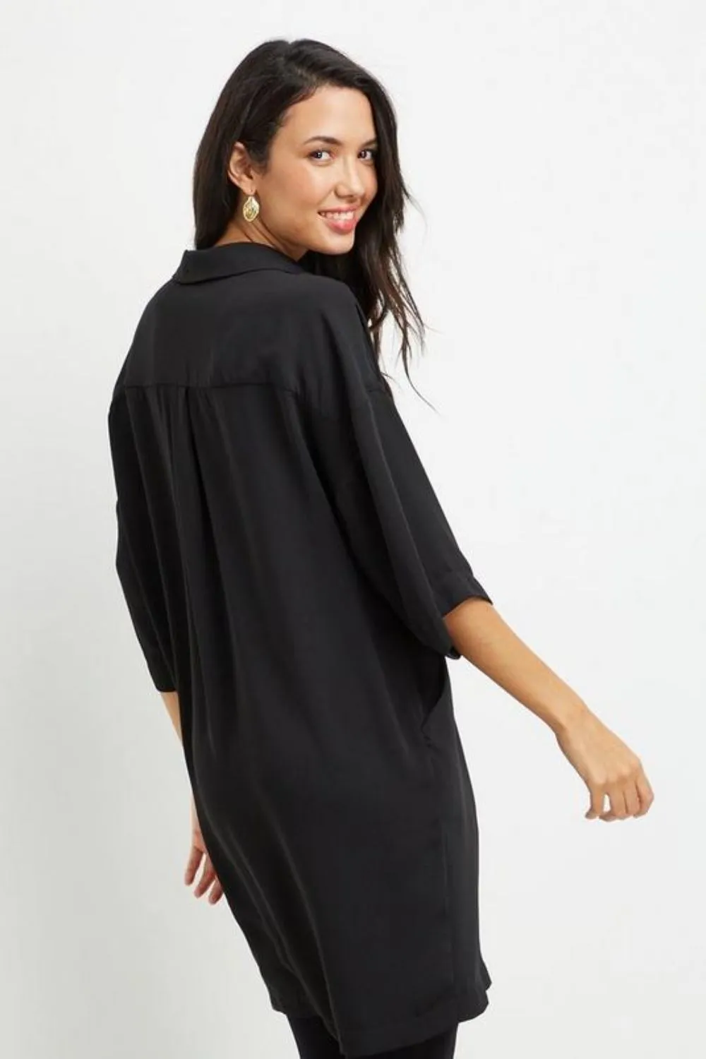 Tall Black Pocket V Neck Shift Dress