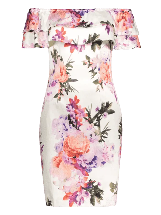 TastyHottie - Stunning Floral Overlay Off Shoulder Bodycon Dress