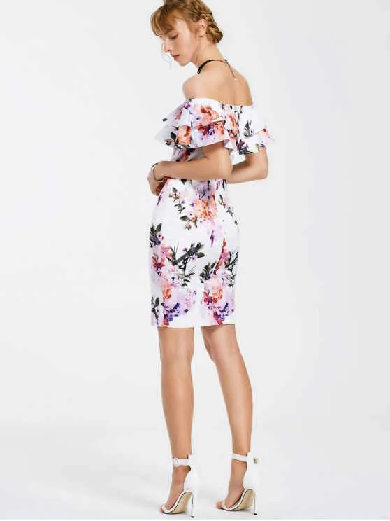 TastyHottie - Stunning Floral Overlay Off Shoulder Bodycon Dress