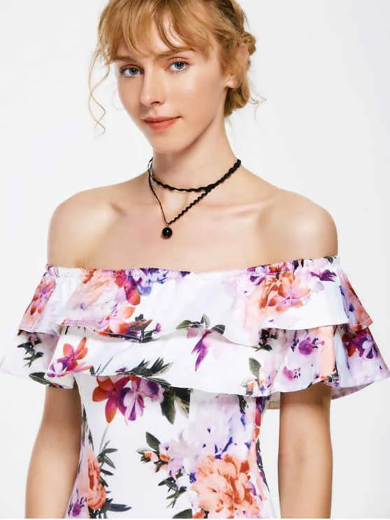 TastyHottie - Stunning Floral Overlay Off Shoulder Bodycon Dress