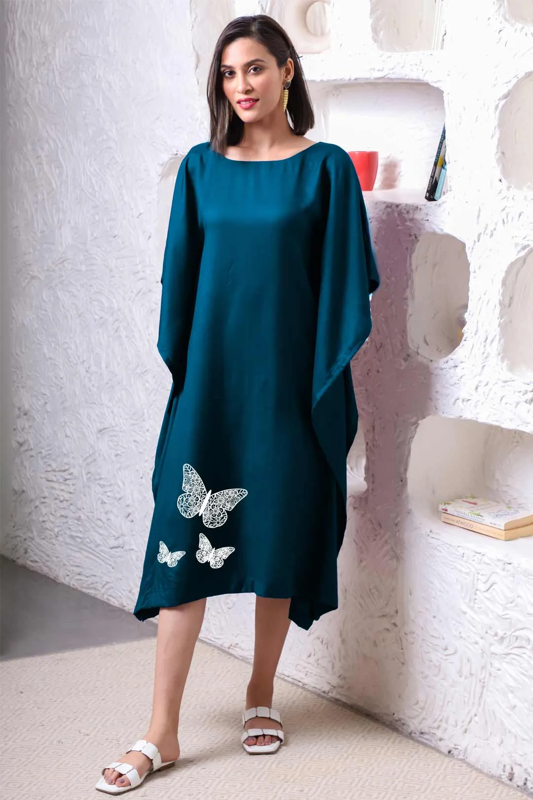 Teal Rayon Long-Kaftan - Titli