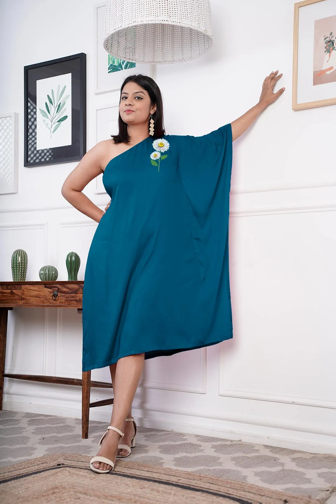 Teal Rayon OneShoulder Dress - DaisyDream