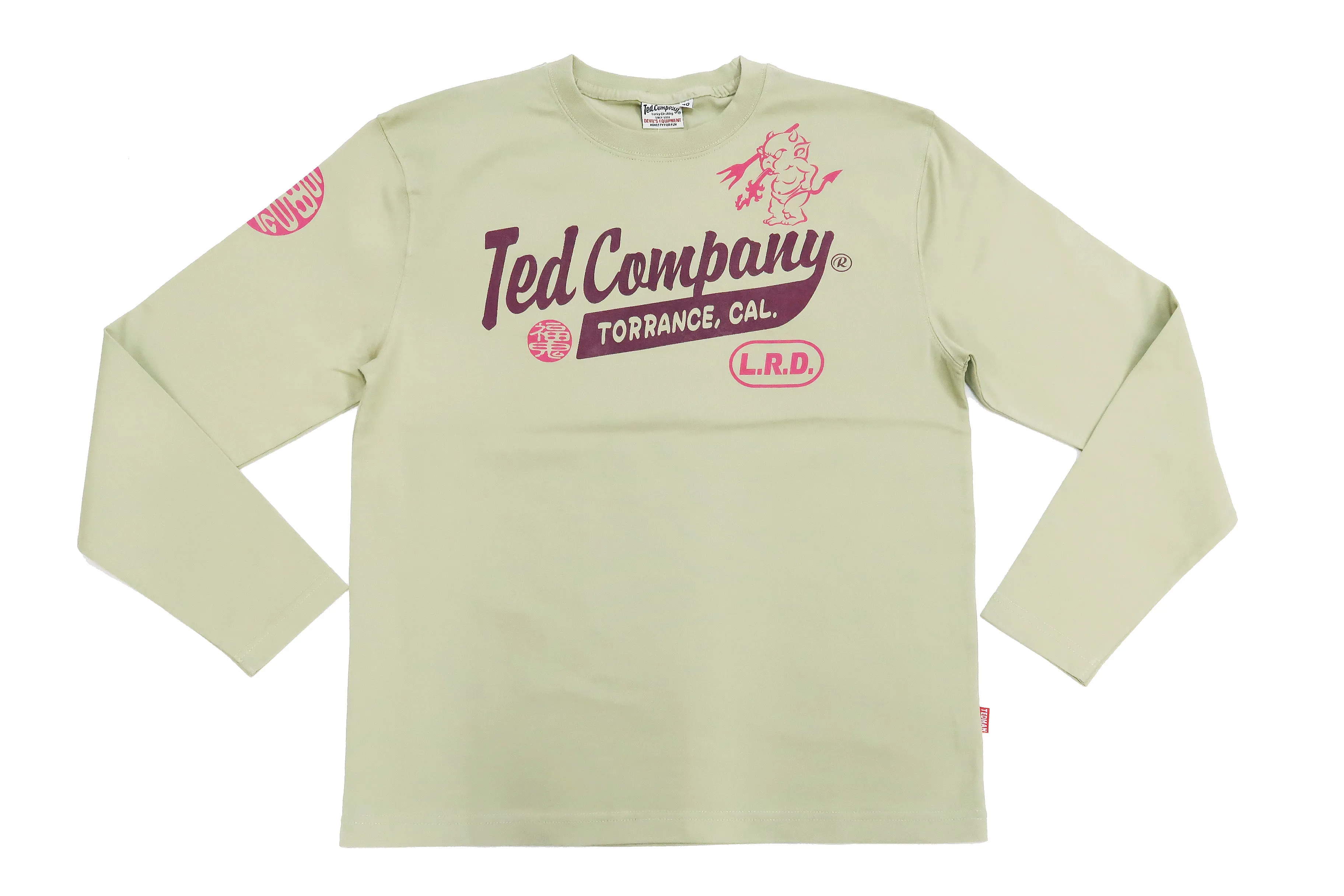 Tedman T-Shirt Men's Lucky Devil Logo Graphic Long Sleeve Tee Efu-Shokai TDLS-355 Beige