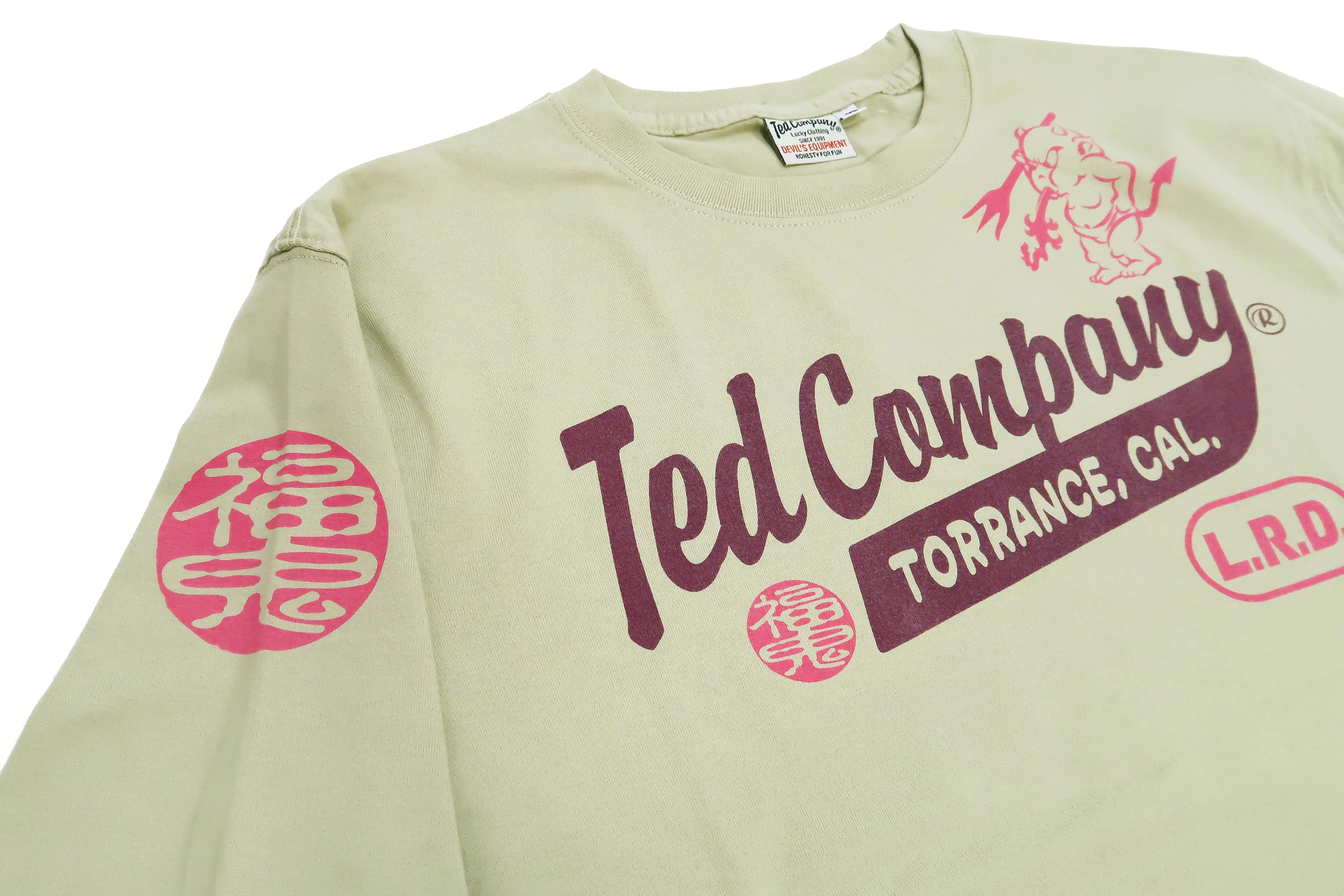 Tedman T-Shirt Men's Lucky Devil Logo Graphic Long Sleeve Tee Efu-Shokai TDLS-355 Beige