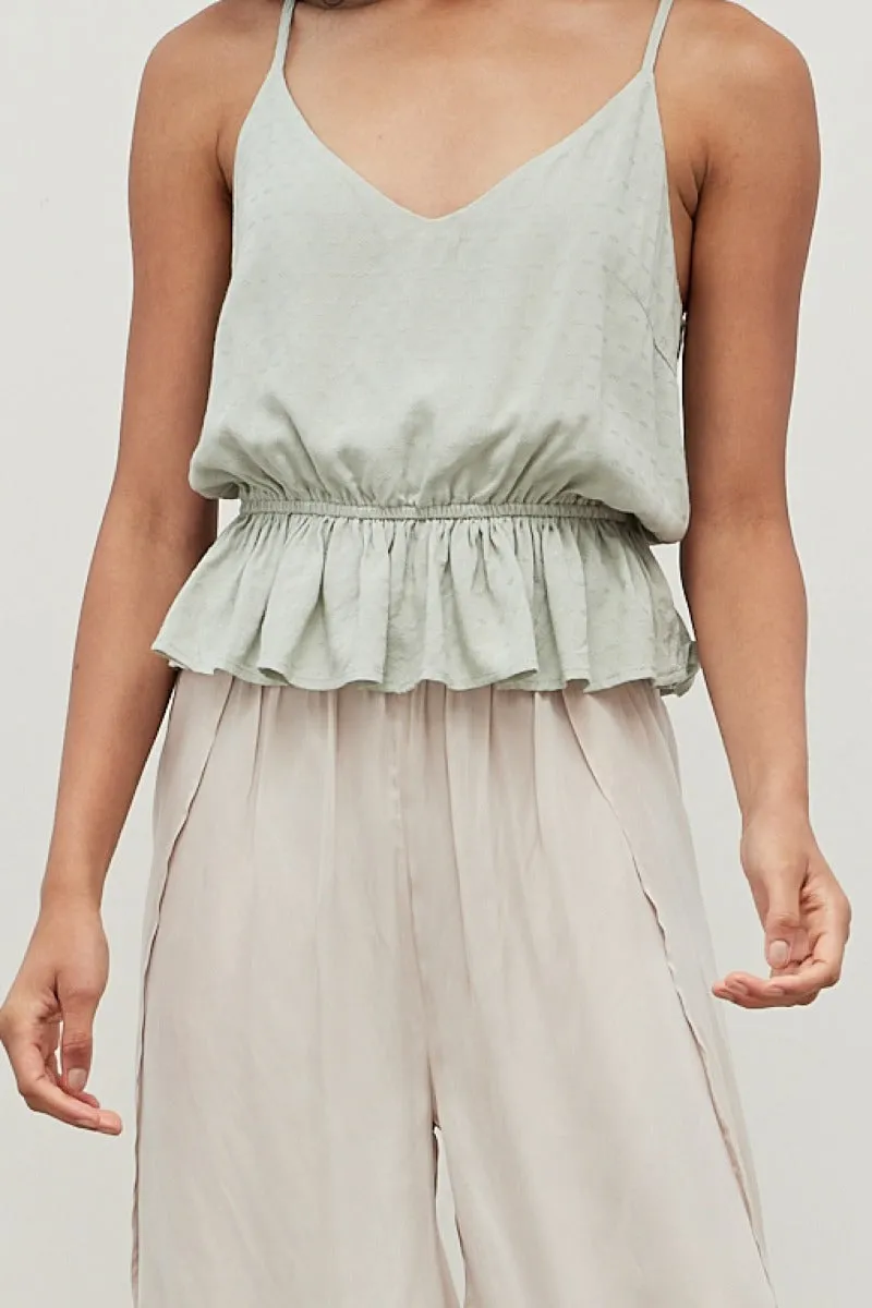 TEXTURED RAYON RUFFLE TANK