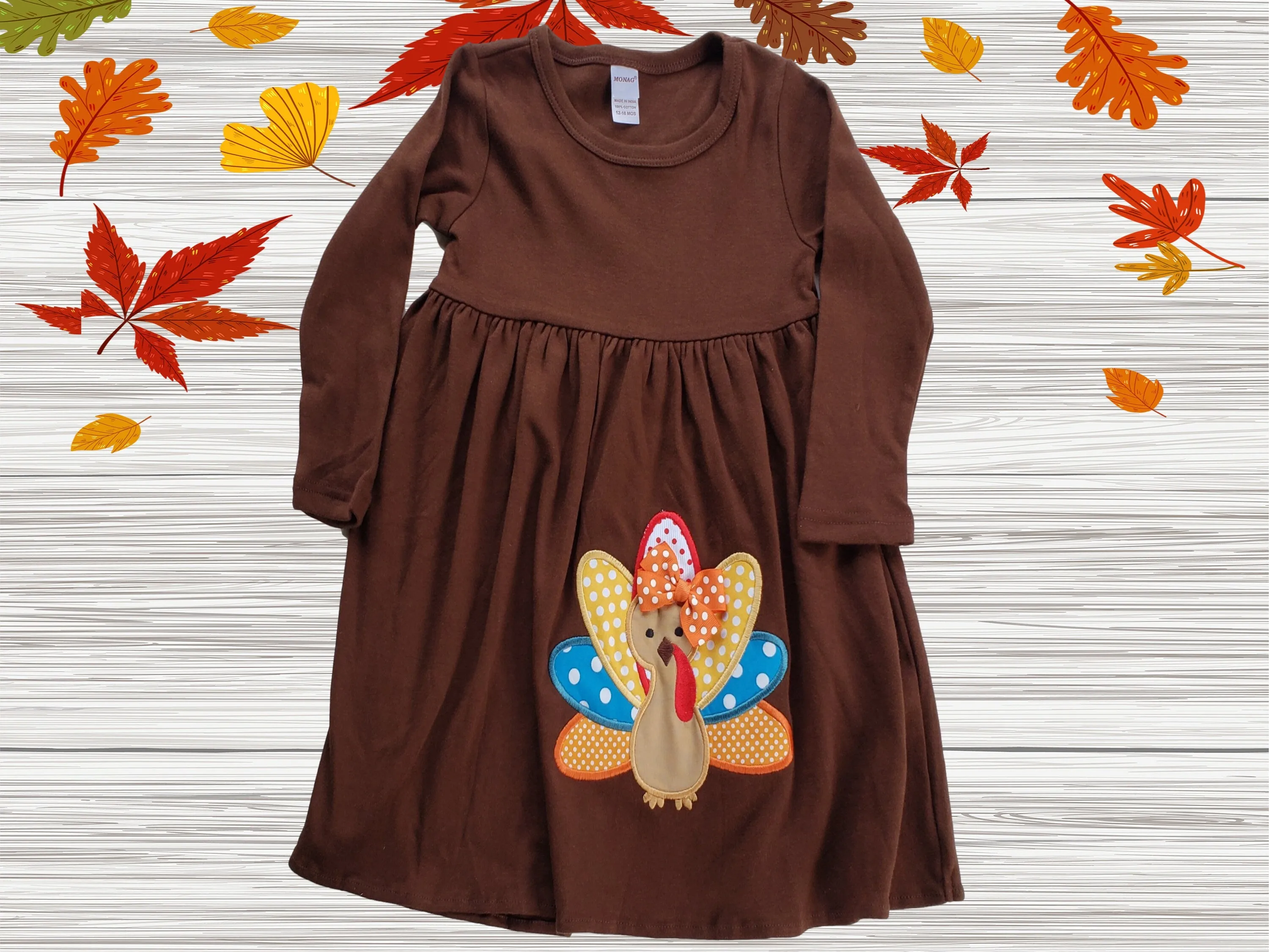 Thanksgiving dress   Monogram dress,  turkey Toddler Dress, Brown Thanksgiving Turkey Dress, Personalized Turkey Girls Dress