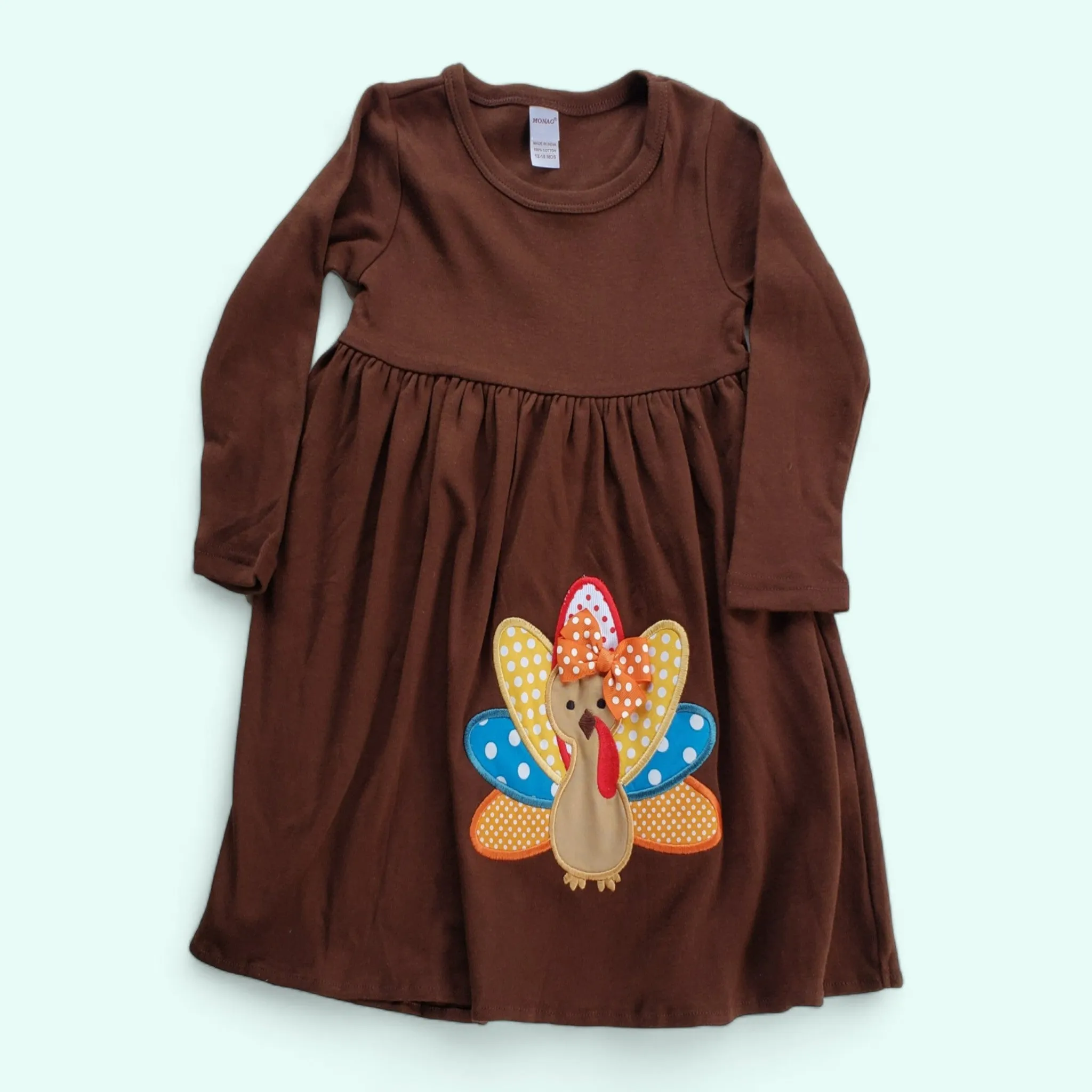 Thanksgiving dress   Monogram dress,  turkey Toddler Dress, Brown Thanksgiving Turkey Dress, Personalized Turkey Girls Dress