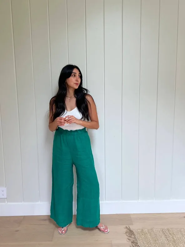 The Arches Linen Pant In Emerald