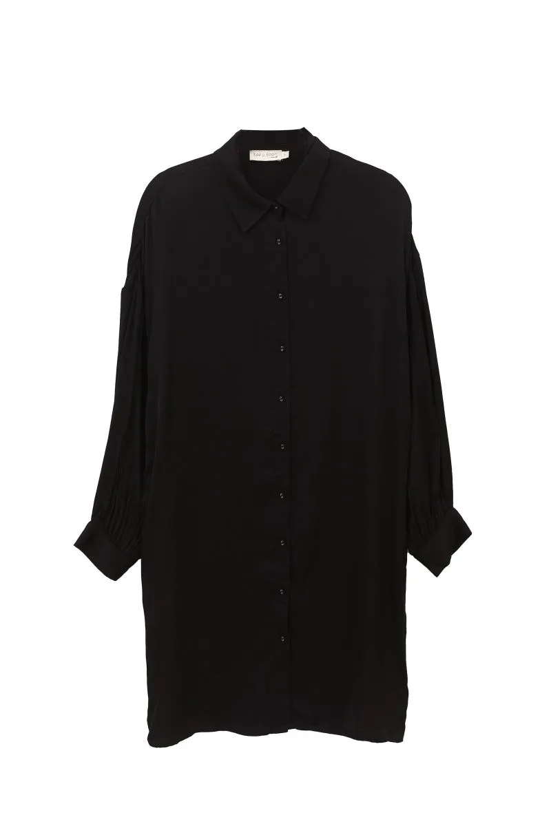 The Francine Satin Shirtdress - Black