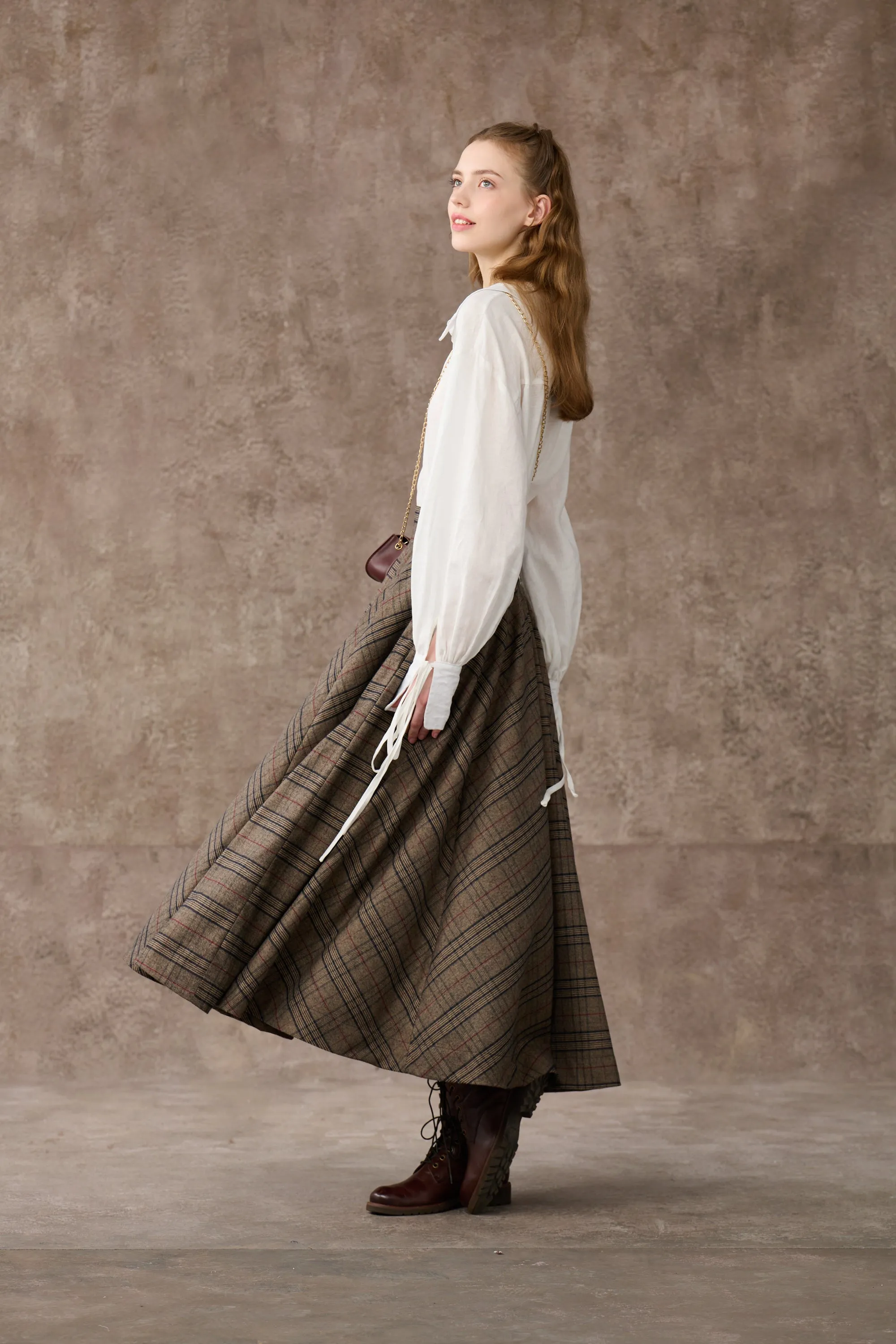 the Great Perhaps 2 | Tartan Wool Skirt in brown