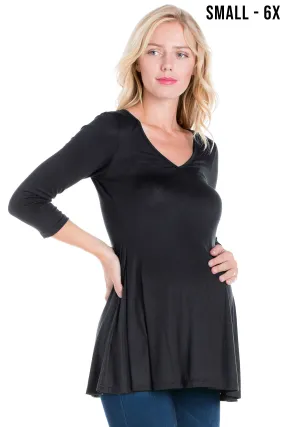 Three Quarter Sleeve V-Neck Maternity Tunic Top