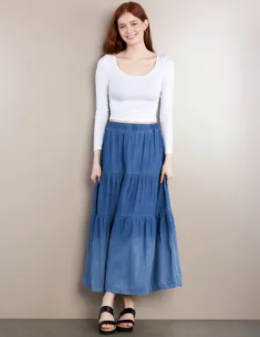 Tiered Elastic Maxi Skirt