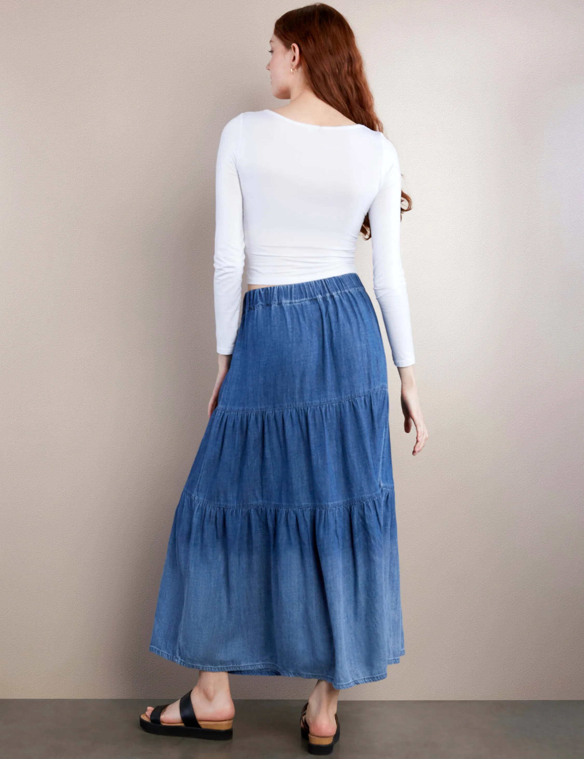 Tiered Elastic Maxi Skirt