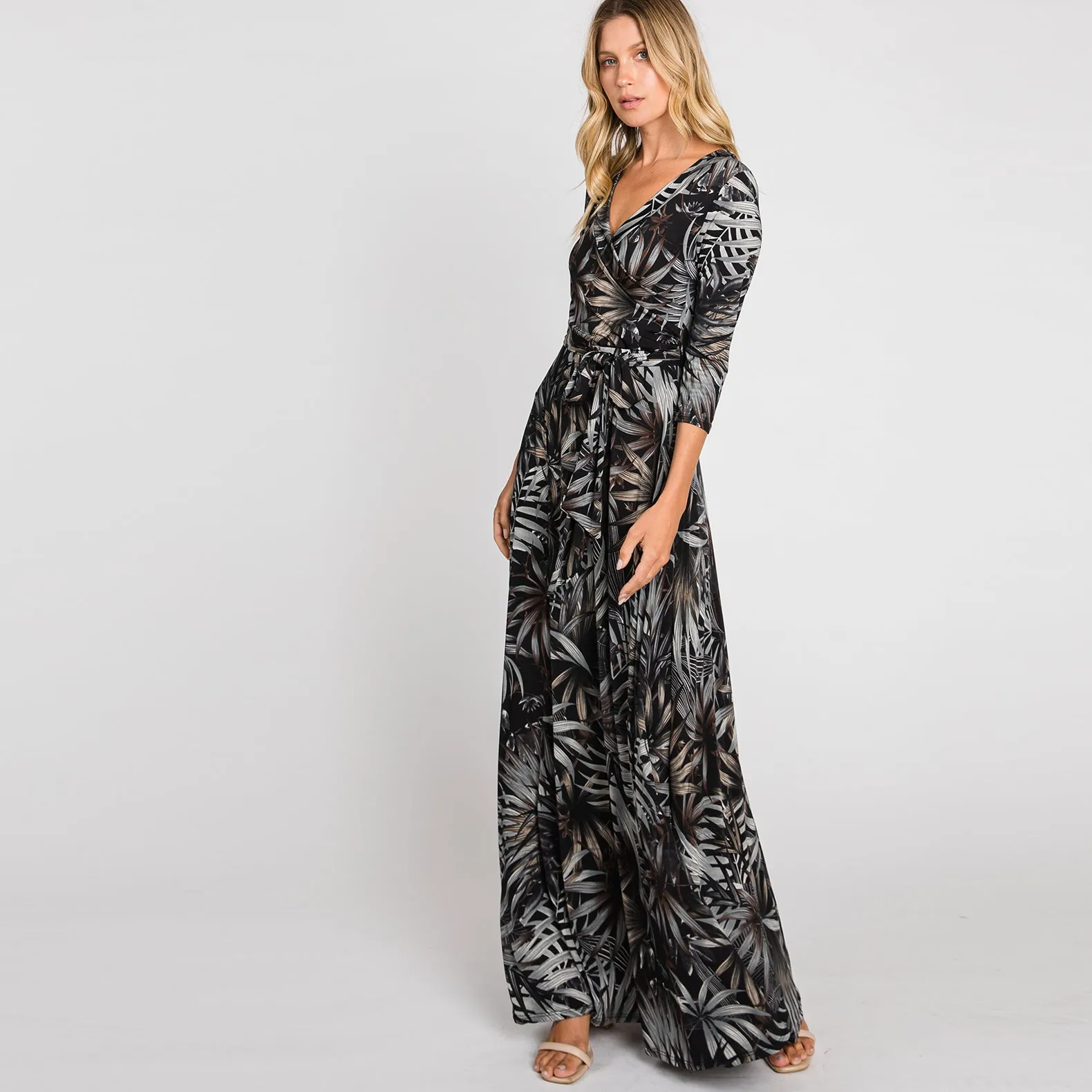 Tropical Leaves Venechia Maxi Wrap Dress