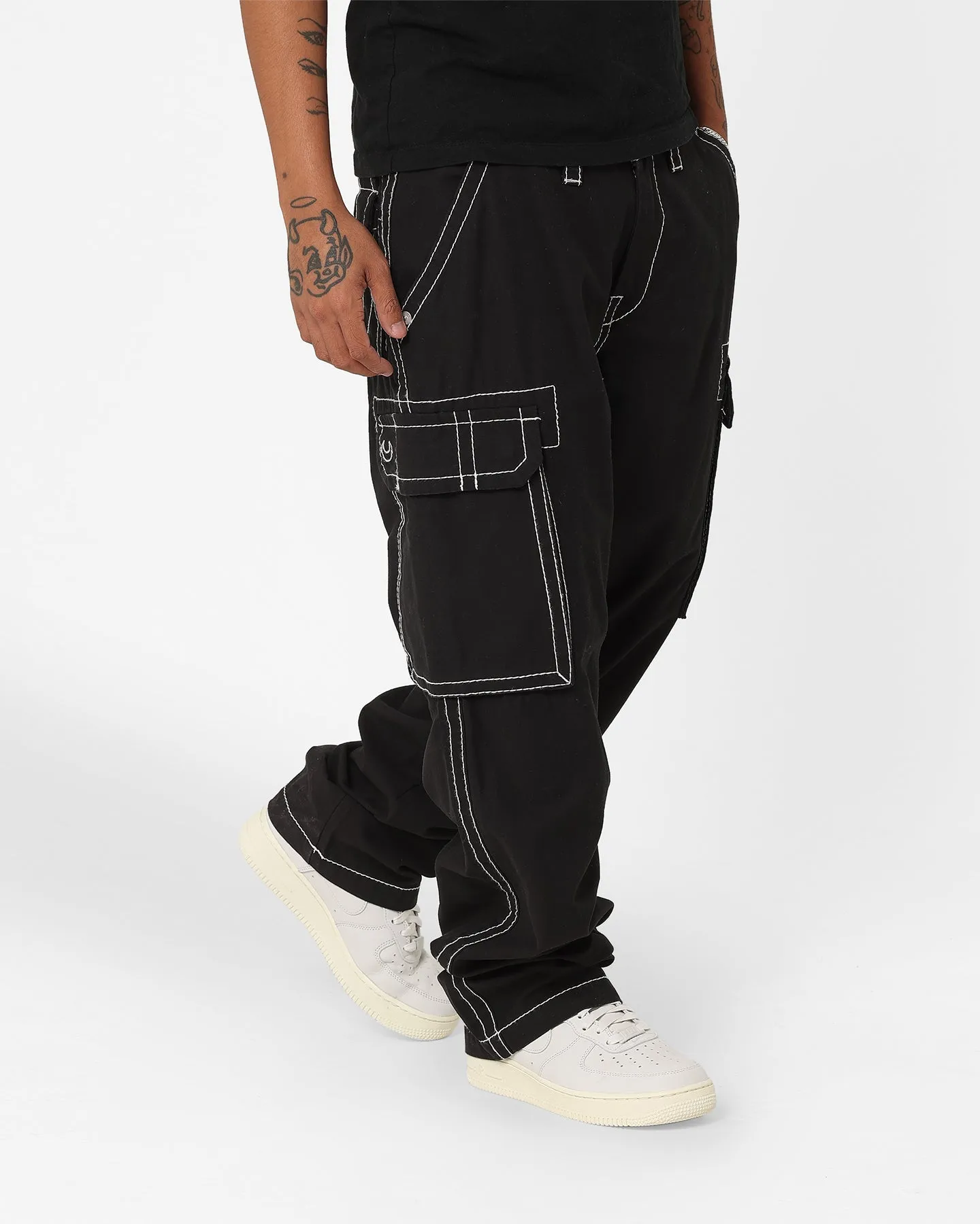 True Religion Big T Classic Cargo Pants Jet Black