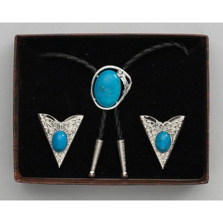 Turquoise Bolo Tie & Collar Tip Set