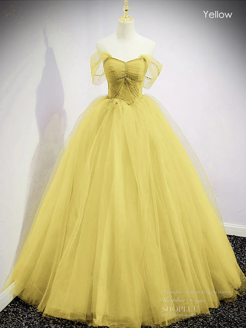 Unique Sweetheart Off Shoulder Lace Long Prom Dress, Tulle Formal Dresses