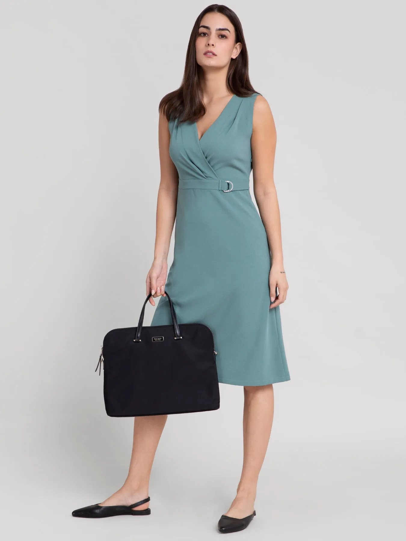 V Neck Wrap Dress - Green