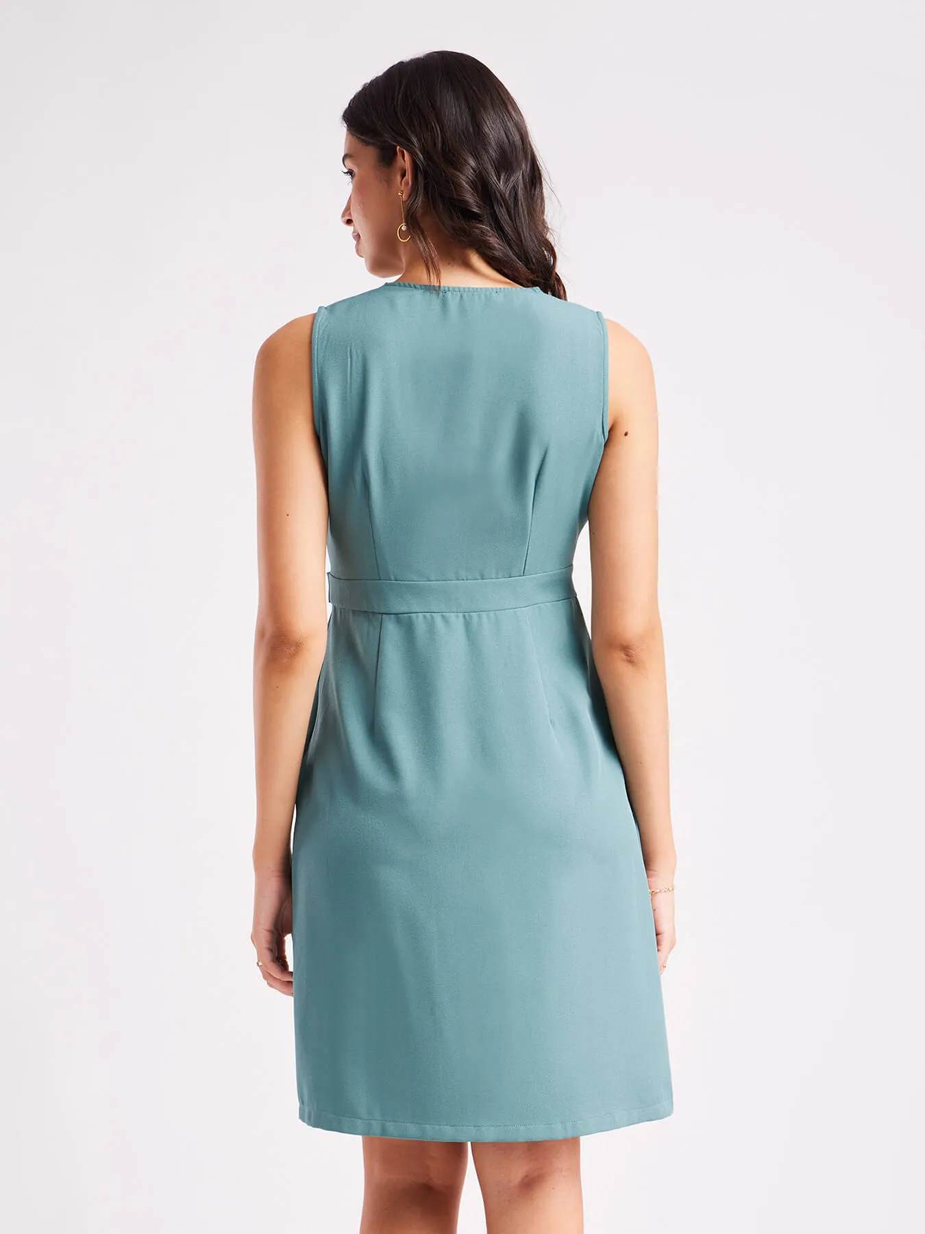 V Neck Wrap Dress - Green