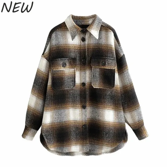 Vintage Women Long Sleeve Woolen Coats