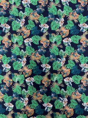 Viscose Challis - Black and Green Tropical